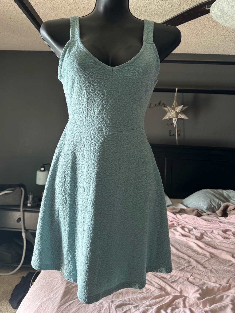 Roxy Textured Mini Dress in Light Teal